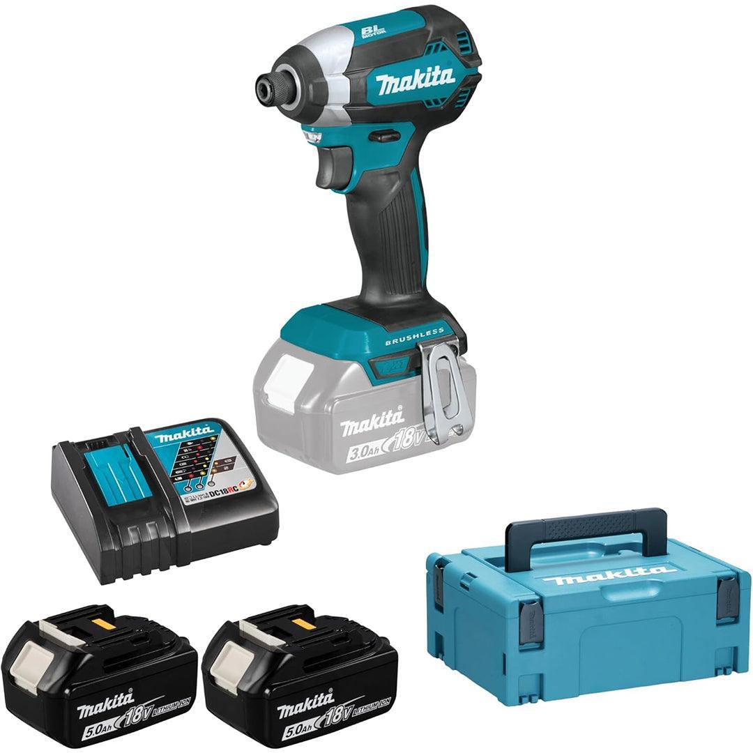 Makita DTD153RTJ 18V LXT Brushless Impact Driver Set – Includes 2 x 5.0Ah Batteries, Charger, and MAKPAC Case