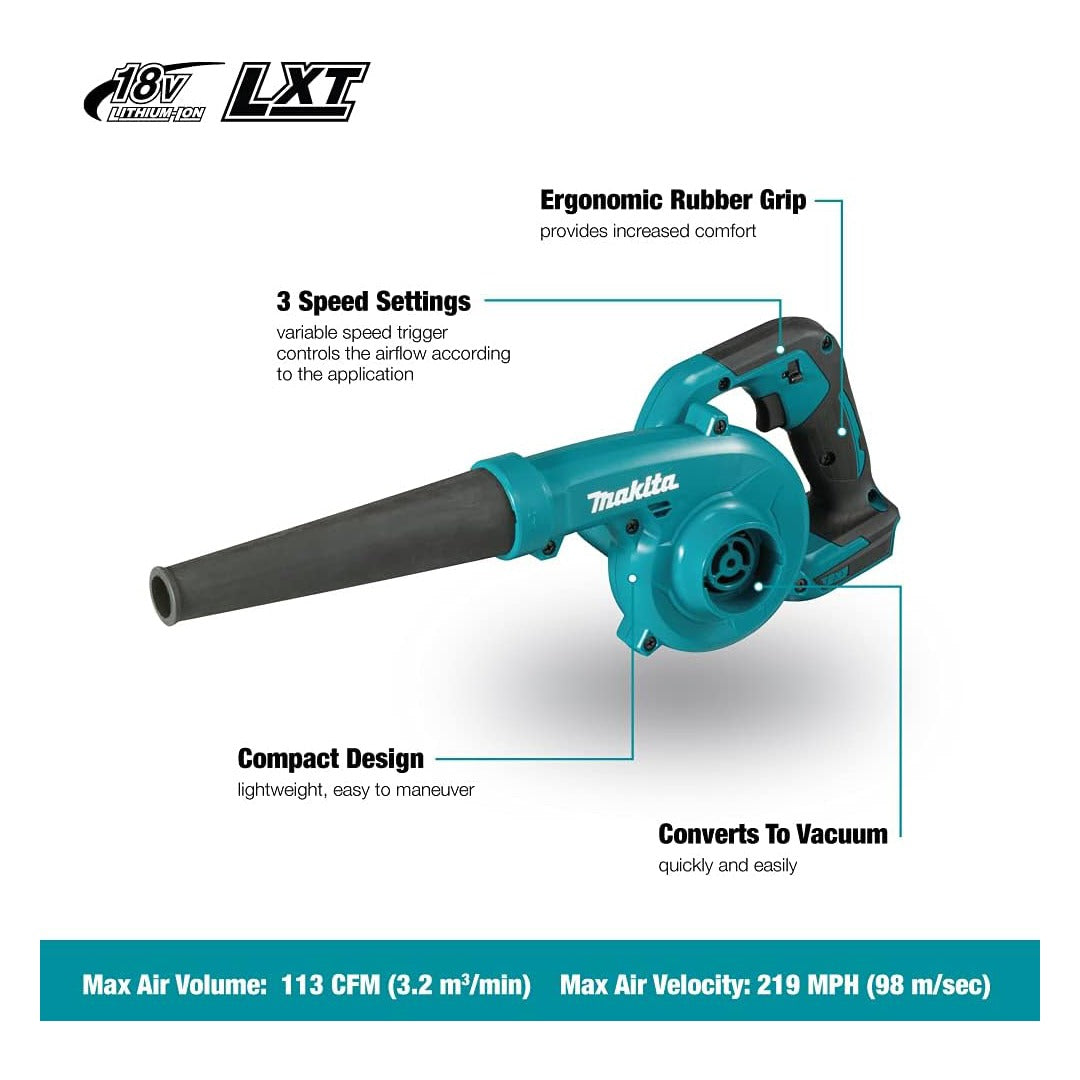 Makita DUB185 18V LXT Cordless Blower – Includes Dust Collection Bag & 2 x 5.0Ah Battery Packs