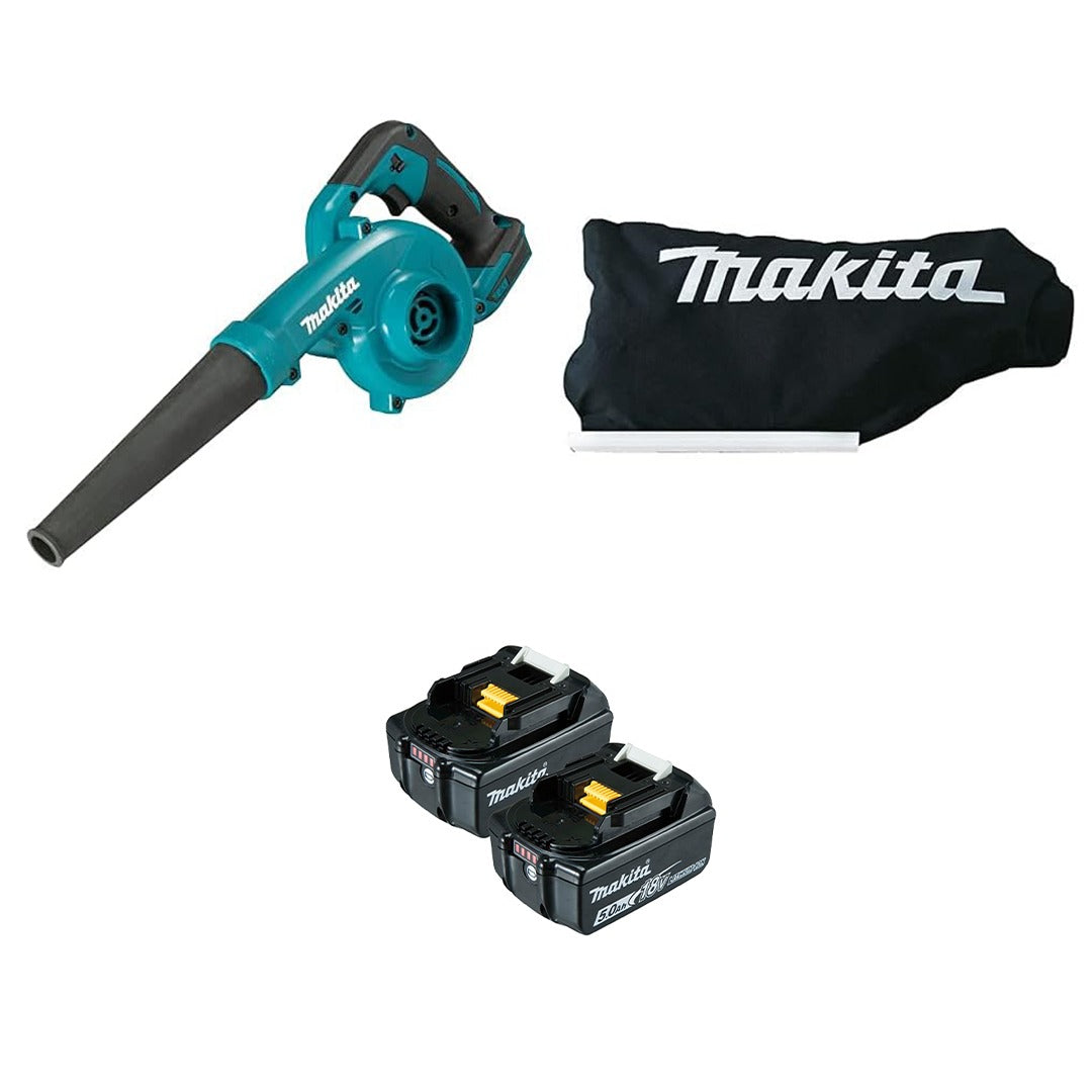 Makita DUB185 18V LXT Cordless Blower – Includes Dust Collection Bag & 2 x 5.0Ah Battery Packs